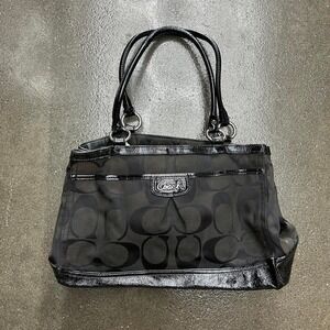 VintageY2K Coach Signature C Logo Canvas & Patent Leather Carryall Handbag